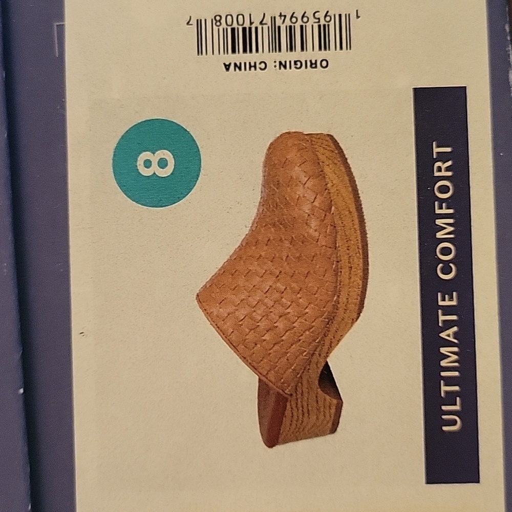 Universal Thread Magnolia Tan wedge mule 2.75" block heel memory foam New in box - Picture 7 of 8